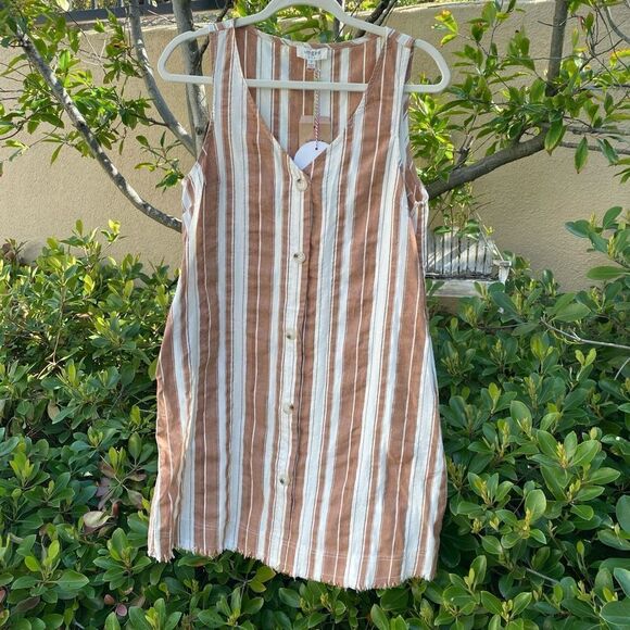 Umgee Tan and White Stripe Linen Blend Dress. Size Small. NWT - Picture 1 of 7